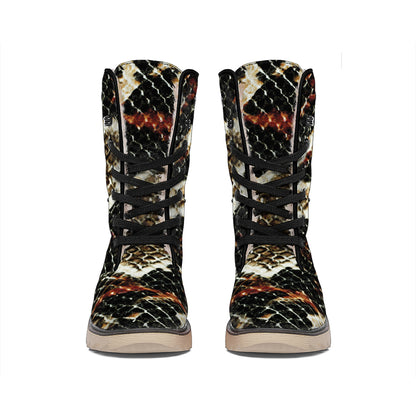 Brown And Black Snakeskin Print Winter Boots