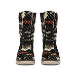 Brown And Black Snakeskin Print Winter Boots