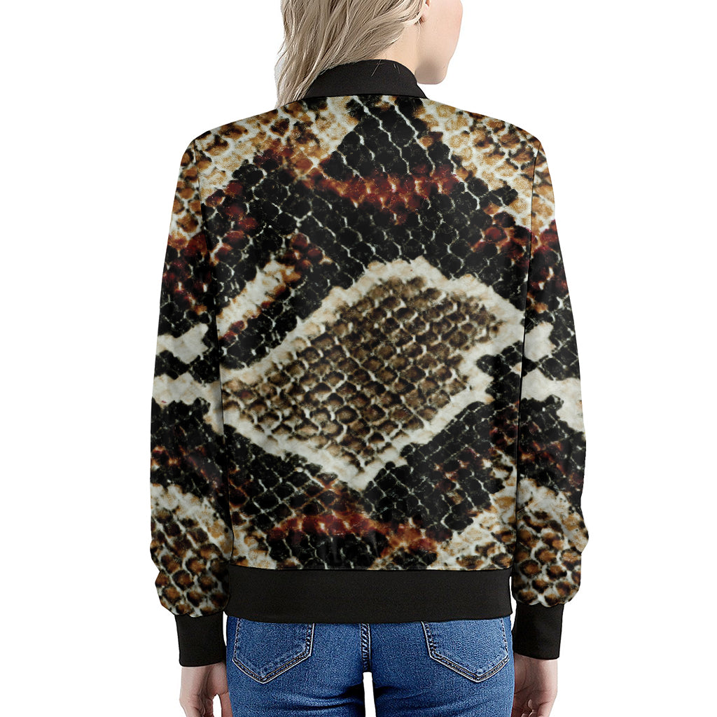 Brown And Black Snakeskin Print Women's Bomber Jacket