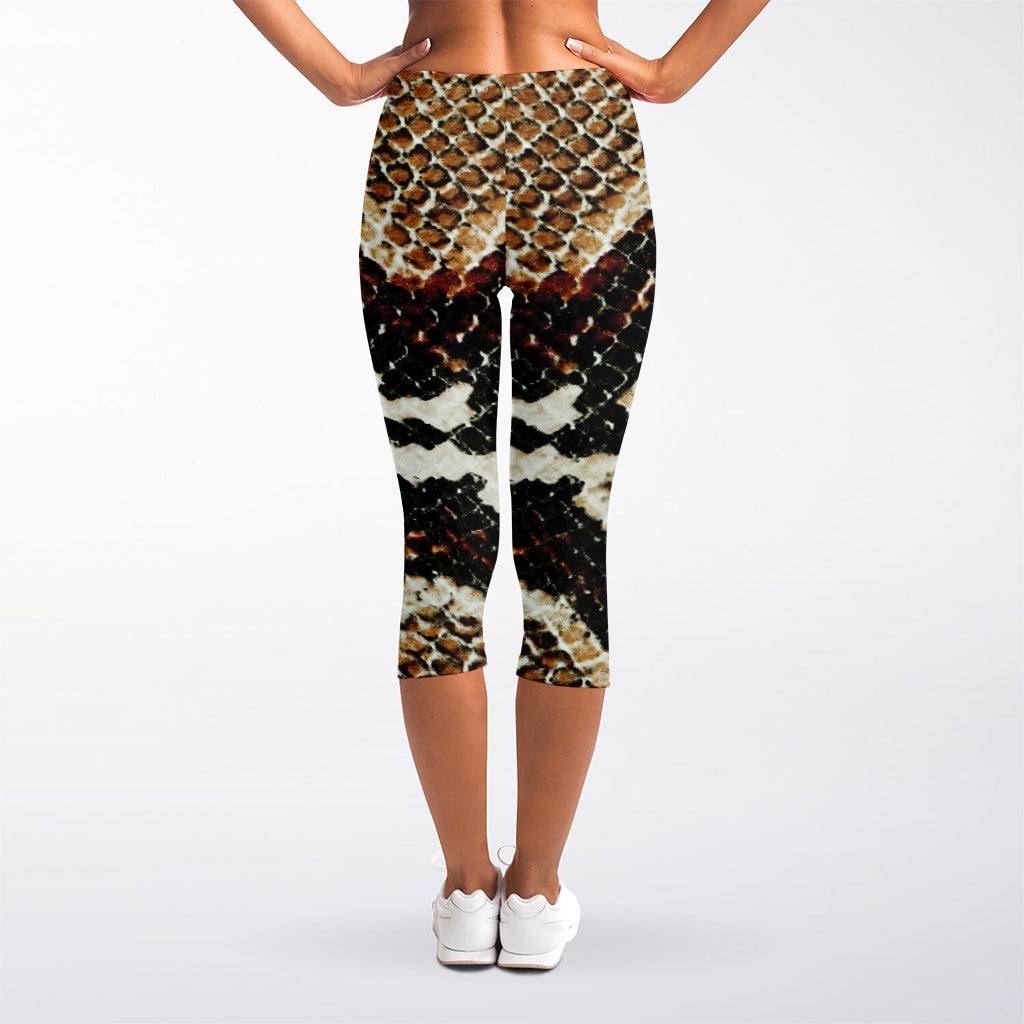 Brown And Black Snakeskin Print Women's Capri Leggings