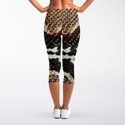 Brown And Black Snakeskin Print Women's Capri Leggings
