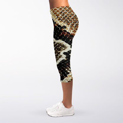 Brown And Black Snakeskin Print Women's Capri Leggings