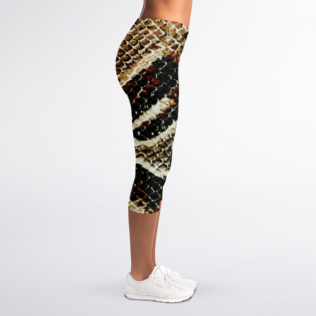 Brown And Black Snakeskin Print Women's Capri Leggings