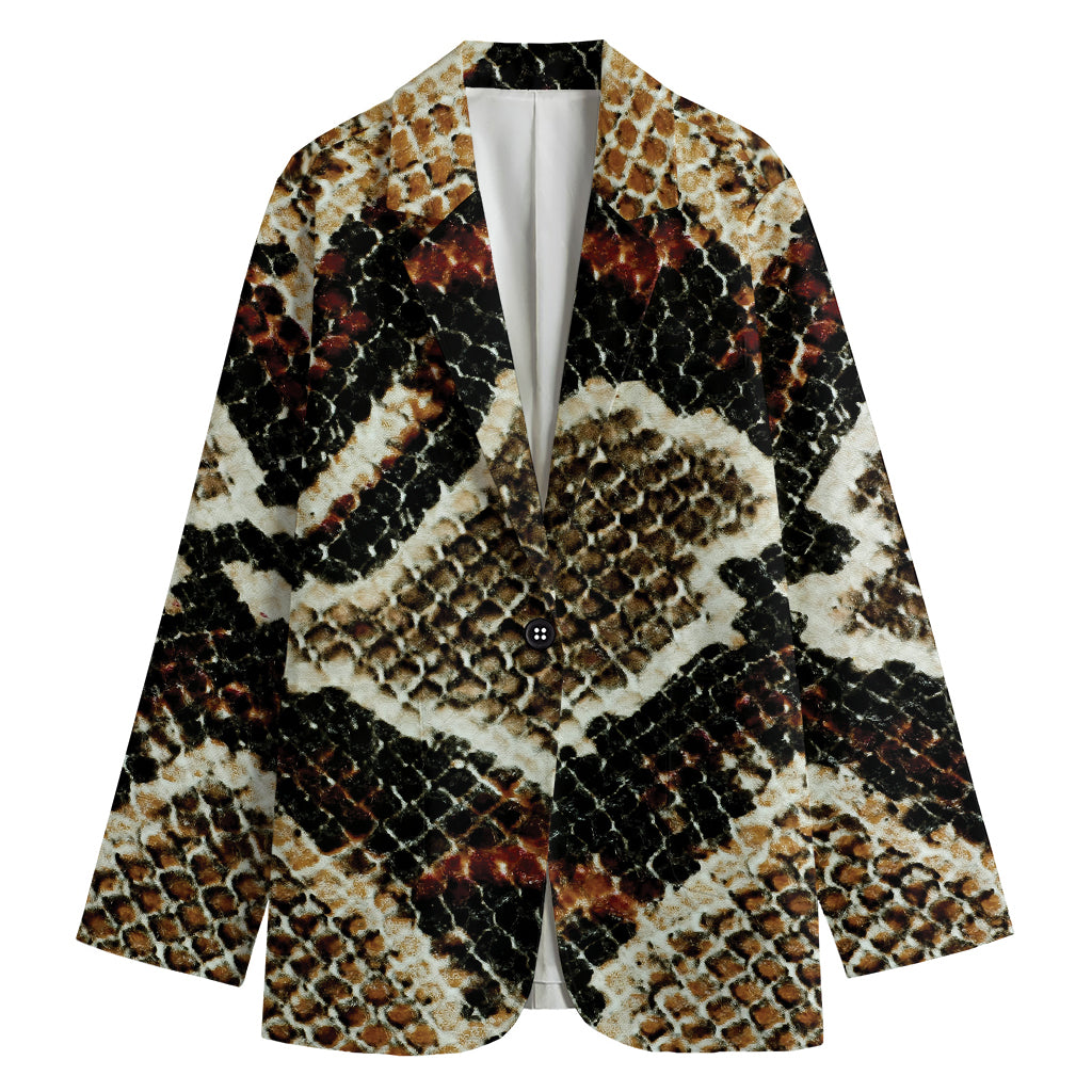 Brown And Black Snakeskin Print Women's Cotton Blazer