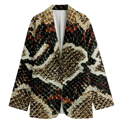 Brown And Black Snakeskin Print Women's Cotton Blazer