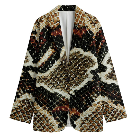 Brown And Black Snakeskin Print Women's Cotton Blazer