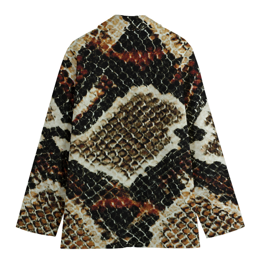 Brown And Black Snakeskin Print Women's Cotton Blazer