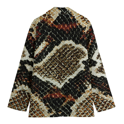 Brown And Black Snakeskin Print Women's Cotton Blazer