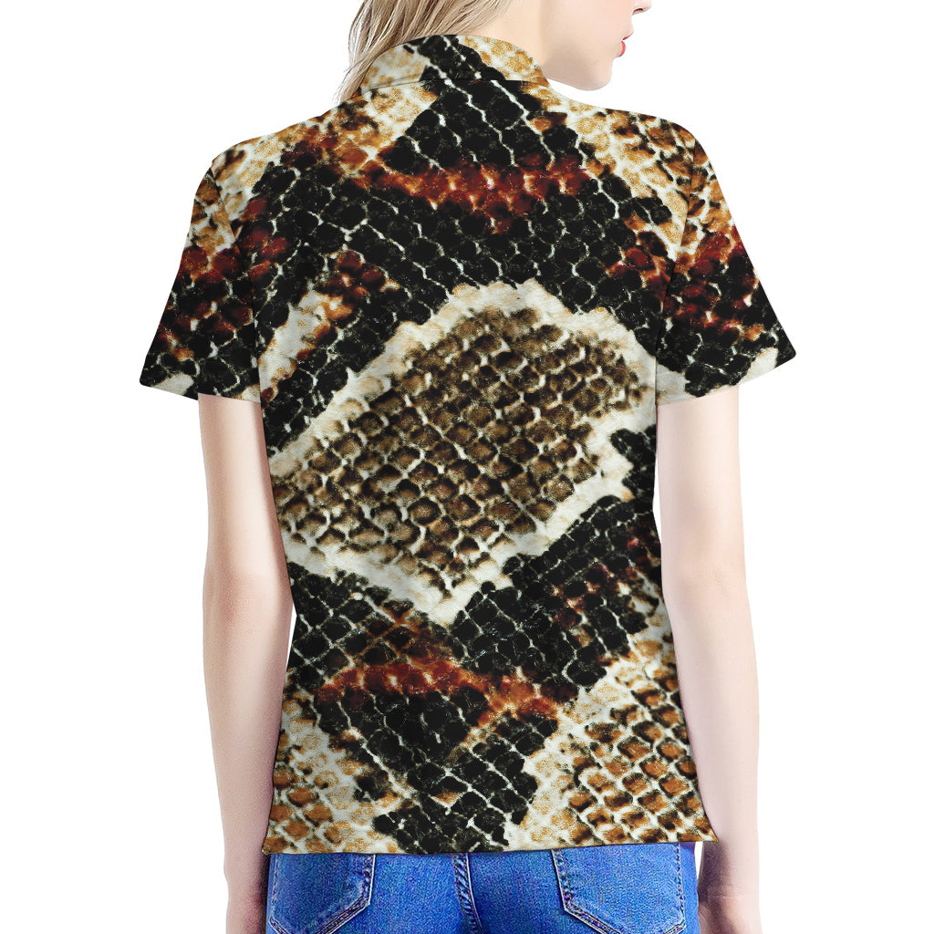 Brown And Black Snakeskin Print Women's Polo Shirt