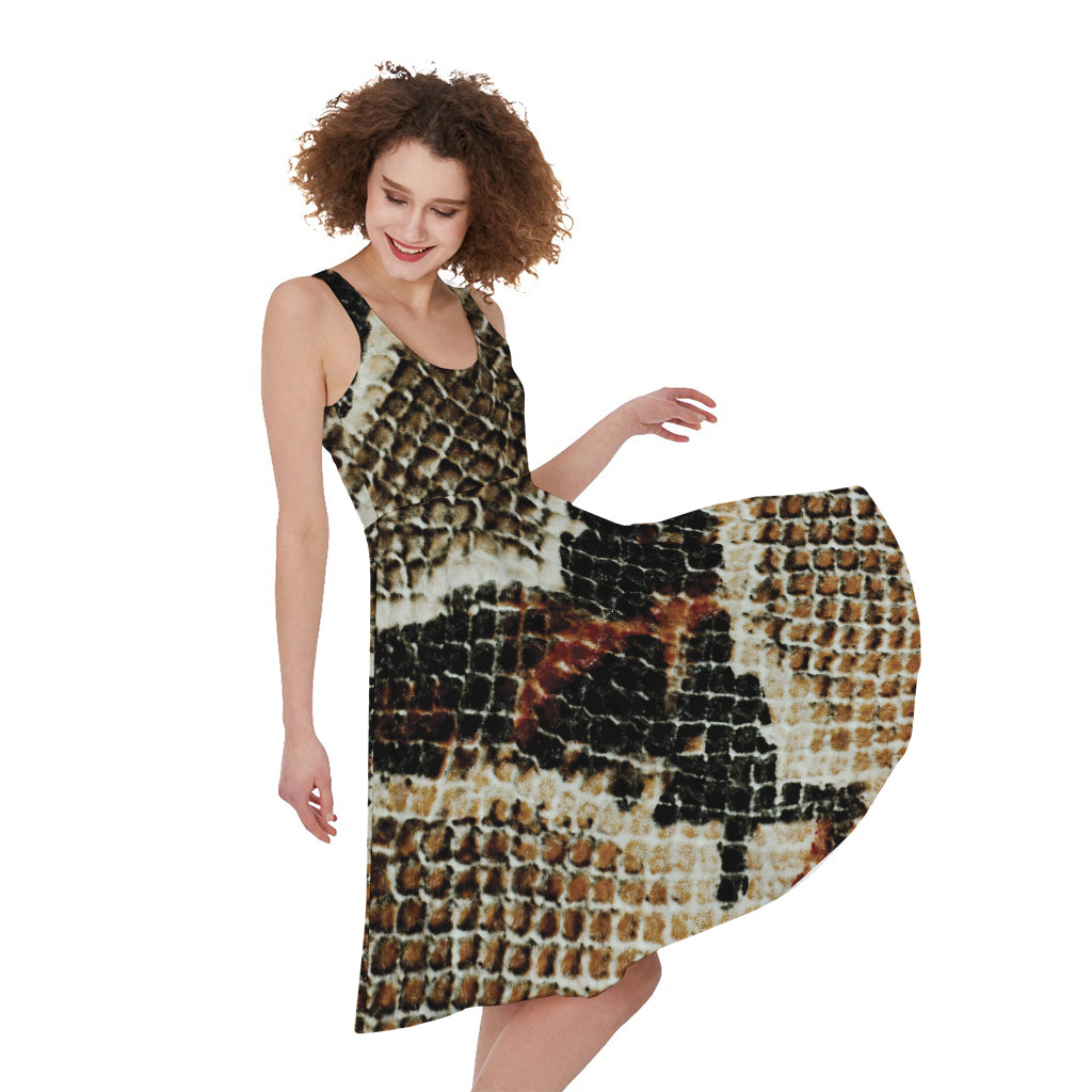 Brown And Black Snakeskin Print Women's Sleeveless Dress