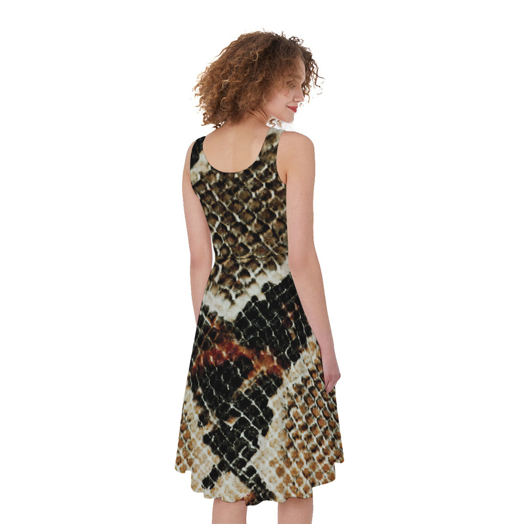 Brown And Black Snakeskin Print Women's Sleeveless Dress