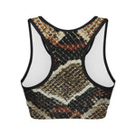 Brown And Black Snakeskin Print Women's Sports Bra