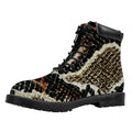 Brown And Black Snakeskin Print Padded Collar Lace Up Boots