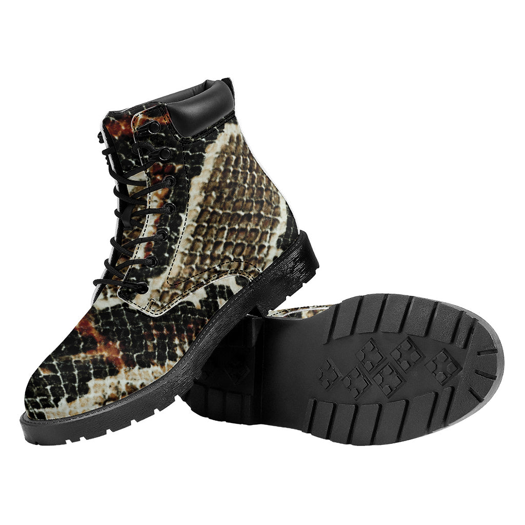 Brown And Black Snakeskin Print Work Boots