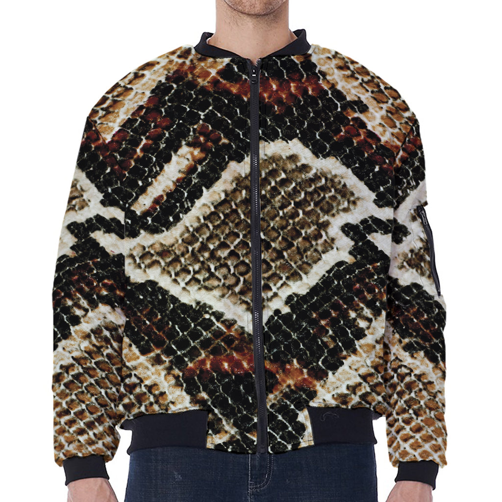 Brown And Black Snakeskin Print Zip Sleeve Bomber Jacket
