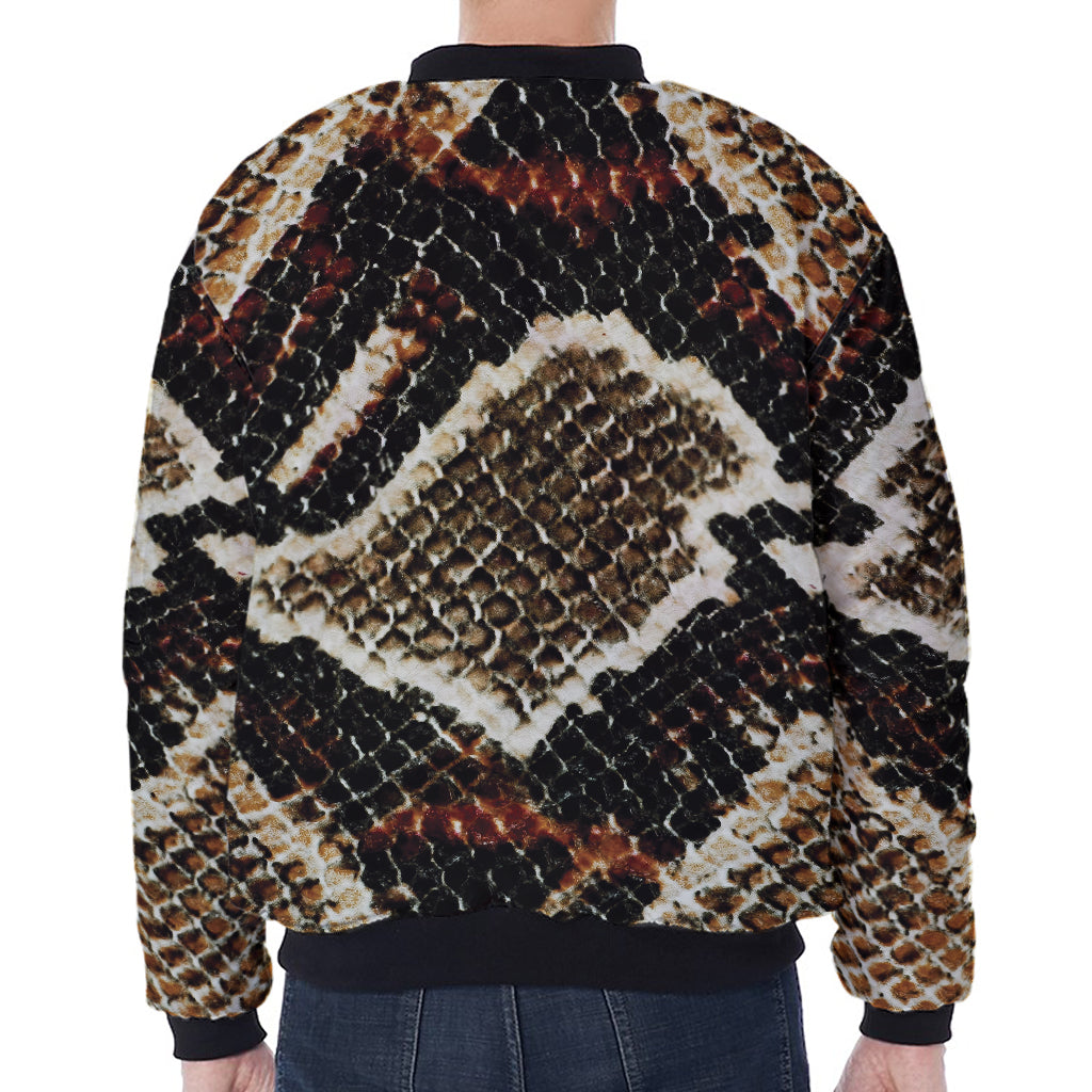 Brown And Black Snakeskin Print Zip Sleeve Bomber Jacket