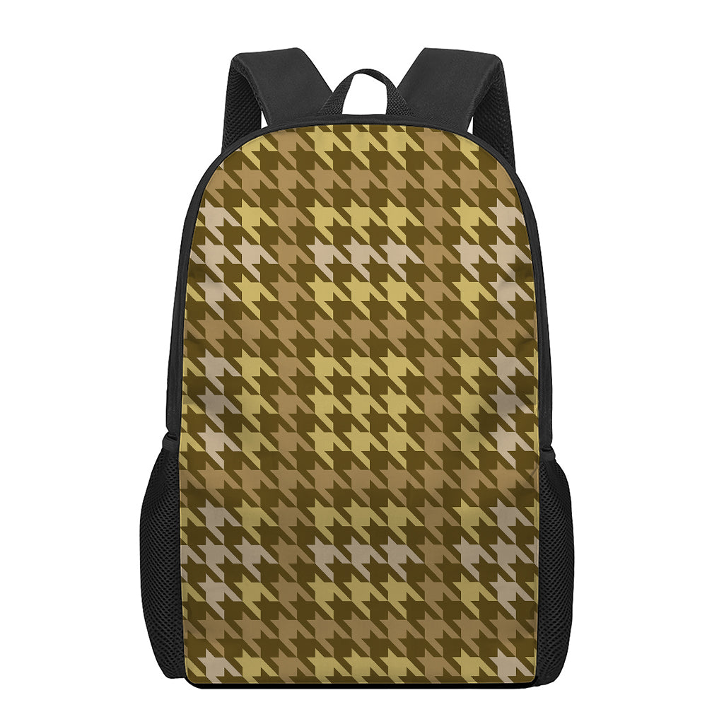 Brown And Tan Houndstooth Pattern Print 17 Inch Backpack