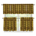 Brown And Tan Houndstooth Pattern Print 3 Piece Kitchen Curtains