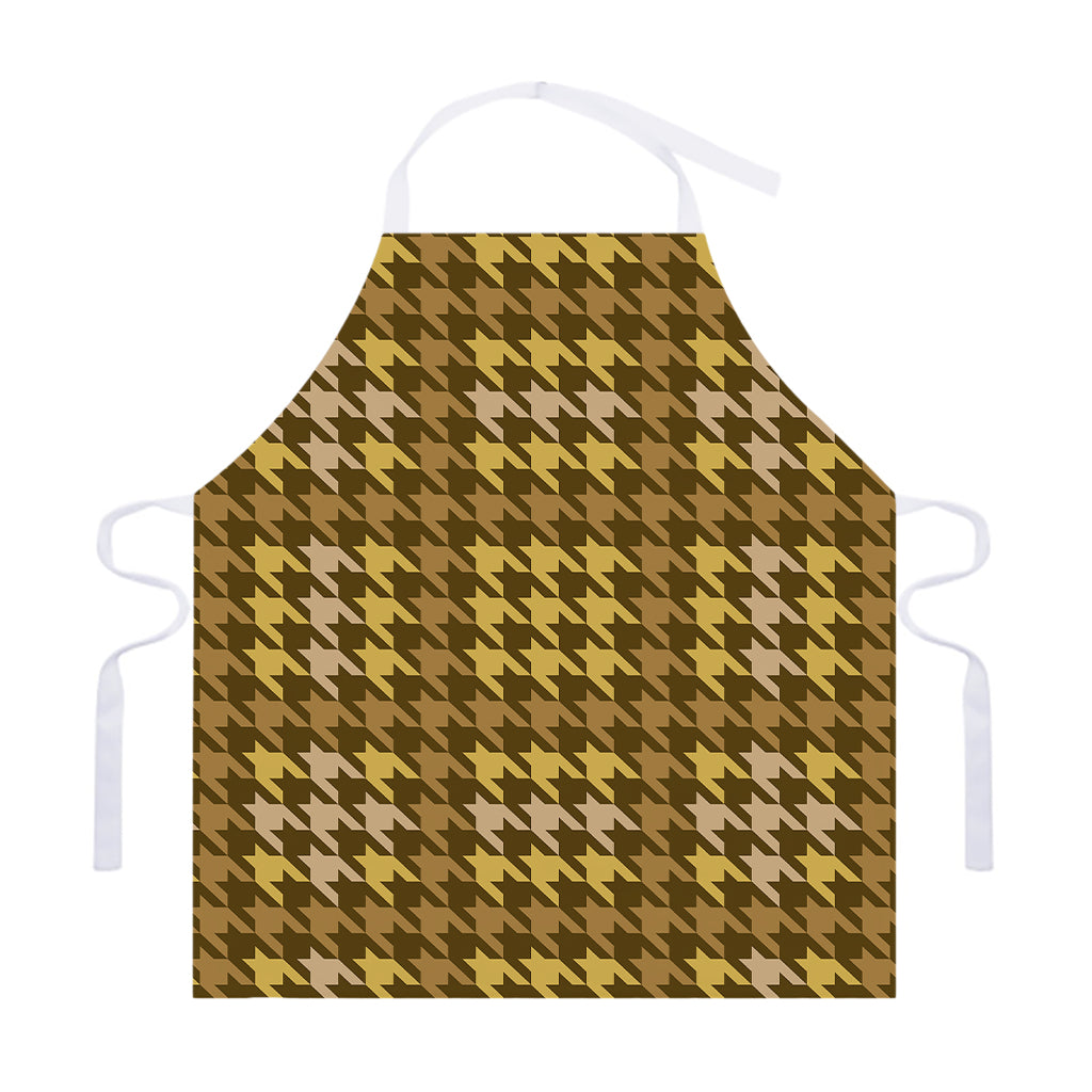 Brown And Tan Houndstooth Pattern Print Adjustable Apron
