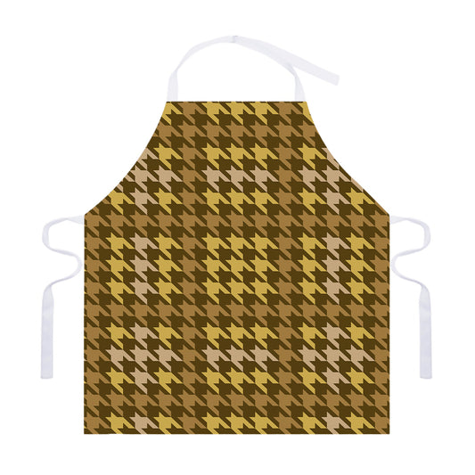 Brown And Tan Houndstooth Pattern Print Adjustable Apron