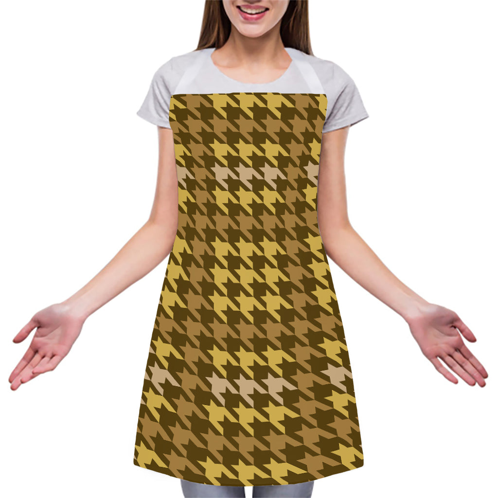 Brown And Tan Houndstooth Pattern Print Adjustable Apron