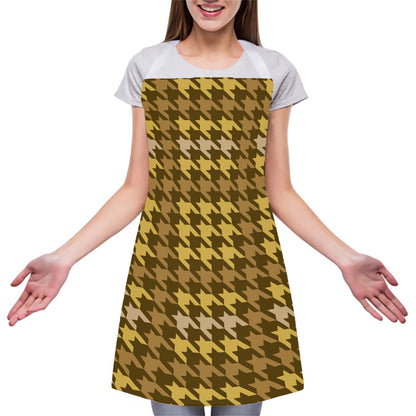 Brown And Tan Houndstooth Pattern Print Adjustable Apron