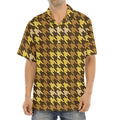 Brown And Tan Houndstooth Pattern Print Aloha Shirt