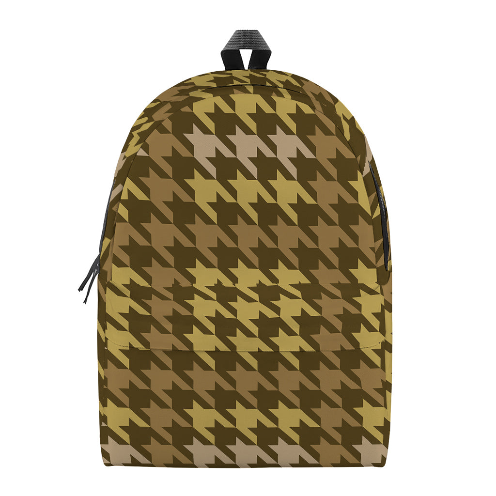 Brown And Tan Houndstooth Pattern Print Backpack