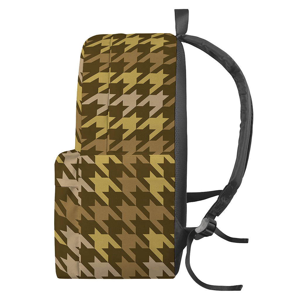 Brown And Tan Houndstooth Pattern Print Backpack