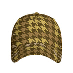 Brown And Tan Houndstooth Pattern Print Baseball Cap