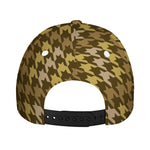 Brown And Tan Houndstooth Pattern Print Baseball Cap
