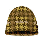 Brown And Tan Houndstooth Pattern Print Beanie