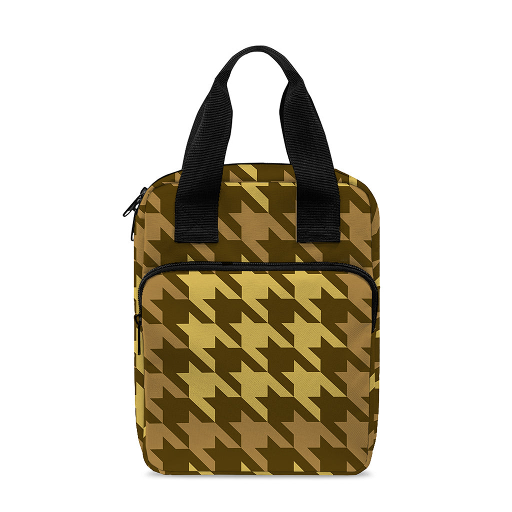 Brown And Tan Houndstooth Pattern Print Bible Tote Bag