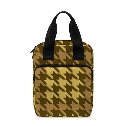 Brown And Tan Houndstooth Pattern Print Bible Tote Bag