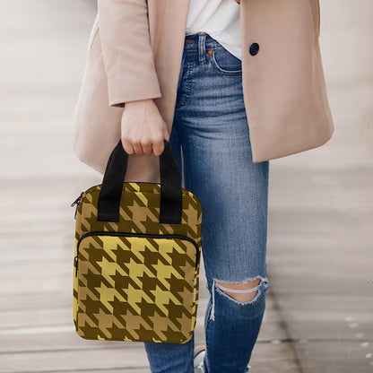 Brown And Tan Houndstooth Pattern Print Bible Tote Bag