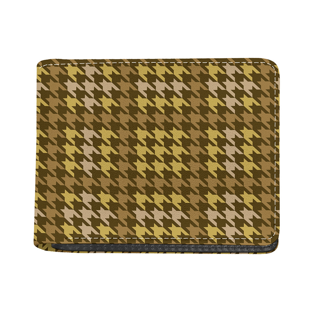 Brown And Tan Houndstooth Pattern Print Bifold Wallet
