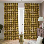 Brown And Tan Houndstooth Pattern Print Blackout Pencil Pleat Curtains