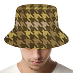 Brown And Tan Houndstooth Pattern Print Bucket Hat