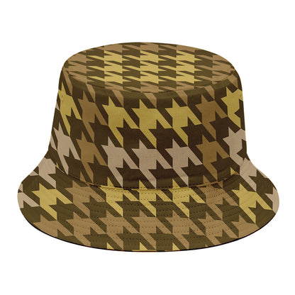 Brown And Tan Houndstooth Pattern Print Bucket Hat