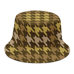 Brown And Tan Houndstooth Pattern Print Bucket Hat
