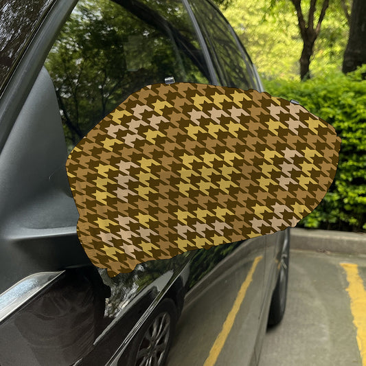 Brown And Tan Houndstooth Pattern Print Car Side Mirror Covers