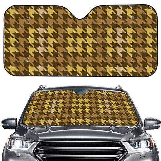 Brown And Tan Houndstooth Pattern Print Car Windshield Sun Shade