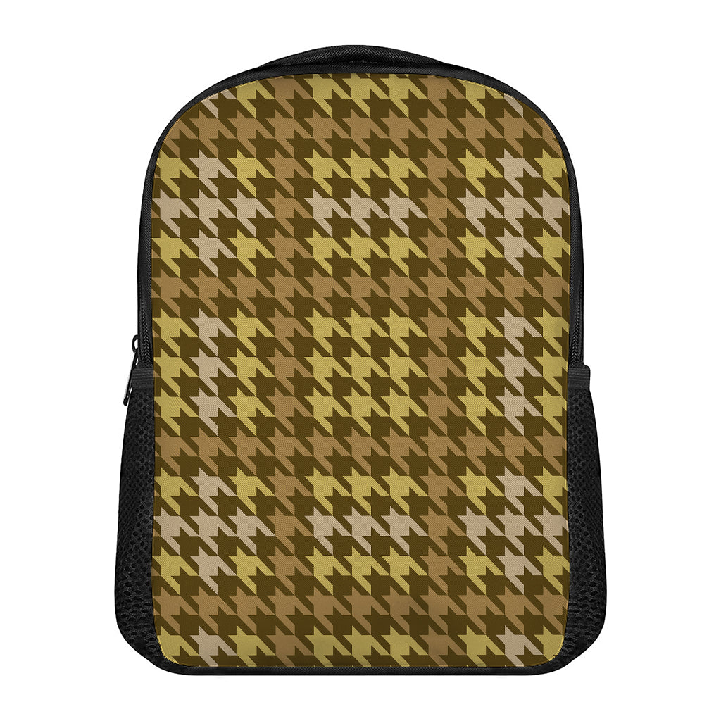 Brown And Tan Houndstooth Pattern Print Casual Backpack