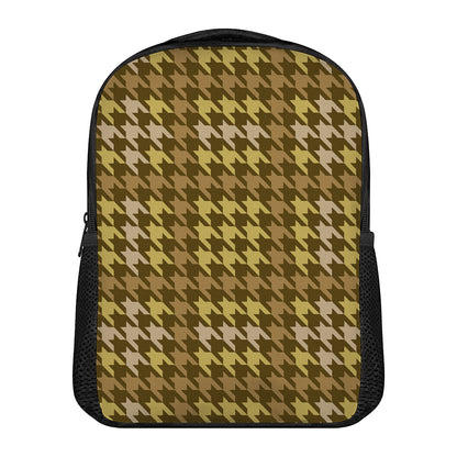 Brown And Tan Houndstooth Pattern Print Casual Backpack