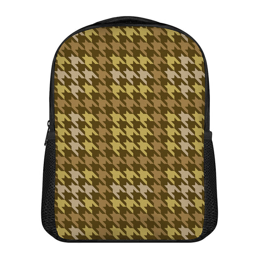 Brown And Tan Houndstooth Pattern Print Casual Backpack