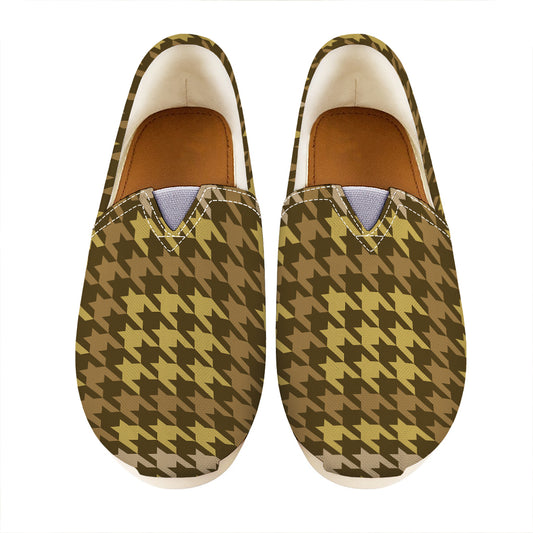 Brown And Tan Houndstooth Pattern Print Casual Shoes