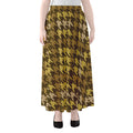 Brown And Tan Houndstooth Pattern Print Chiffon Maxi Skirt