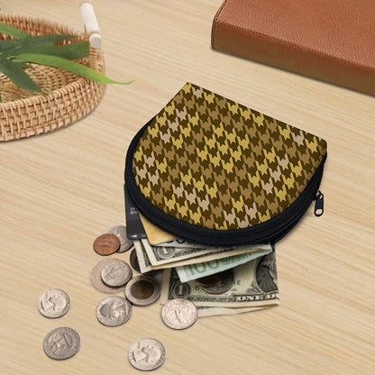 Brown And Tan Houndstooth Pattern Print Coin Purse