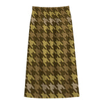 Brown And Tan Houndstooth Pattern Print Cotton Front Slit Maxi Skirt