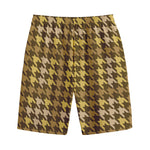 Brown And Tan Houndstooth Pattern Print Cotton Shorts